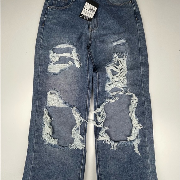 Super distressed roll hem dad jean blue - Picture 2 of 4